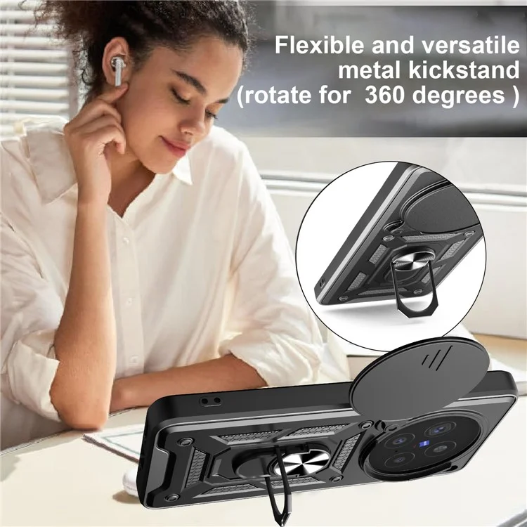 Cover per vivo X200 Pro 5G con Coperchio Scorrevole della Fotocamera PC + TPU con Supporto - Nero