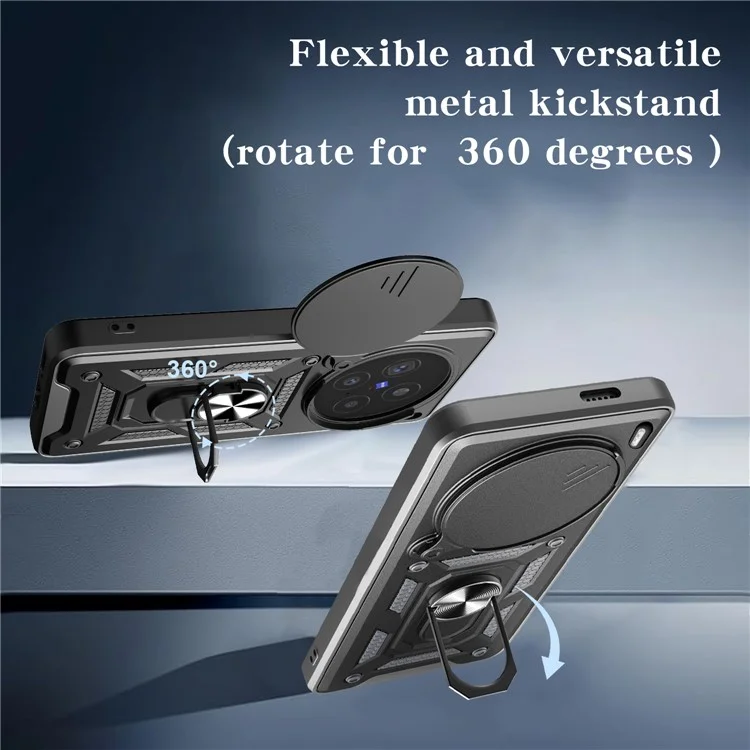 Cover per vivo X200 Pro 5G con Coperchio Scorrevole della Fotocamera PC + TPU con Supporto - Nero