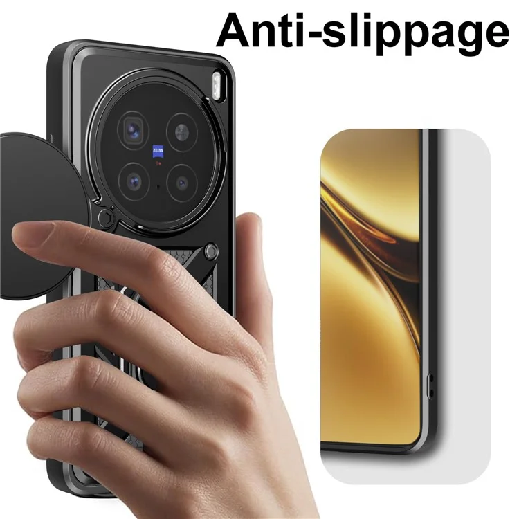 Cover per vivo X200 Pro 5G con Coperchio Scorrevole della Fotocamera PC + TPU con Supporto - Nero