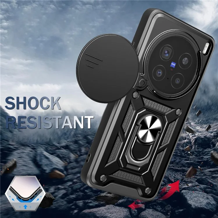 Cover per vivo X200 Pro 5G con Coperchio Scorrevole della Fotocamera PC + TPU con Supporto - Nero