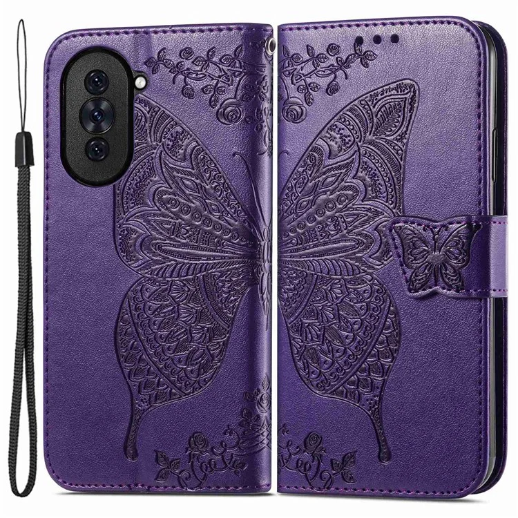 Étui à Motif de Papillon Imprimé Pour Huawei Nova 10 4G, Cuir PU + Support de Portefeuille TPU Couvercle de Téléphone à L'épreuve de la Bracelet Avec Bracelet - Violet