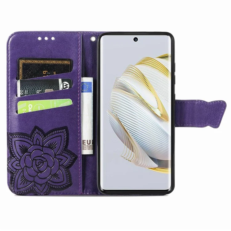 Étui à Motif de Papillon Imprimé Pour Huawei Nova 10 4G, Cuir PU + Support de Portefeuille TPU Couvercle de Téléphone à L'épreuve de la Bracelet Avec Bracelet - Violet