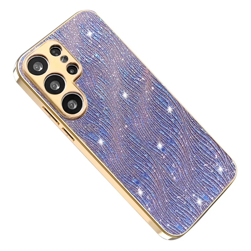 For Samsung Galaxy S24 Ultra Case Electroplating Ripple Texture PU + TPU + PC Phone Back Cover - Purple