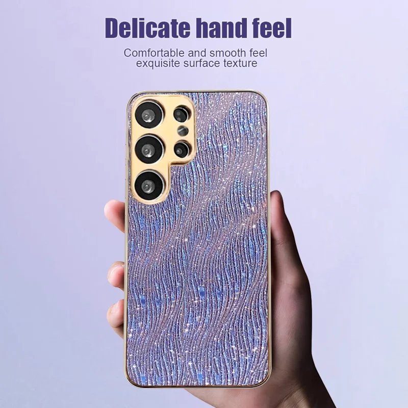 For Samsung Galaxy S24 Ultra Case Electroplating Ripple Texture PU + TPU + PC Phone Back Cover - Purple