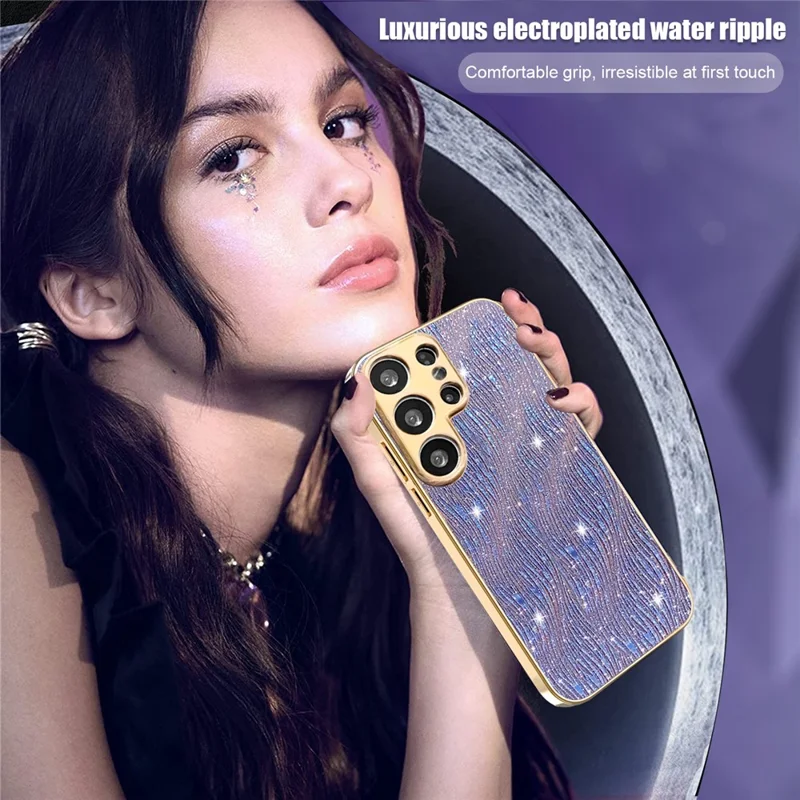 For Samsung Galaxy S24 Ultra Case Electroplating Ripple Texture PU + TPU + PC Phone Back Cover - Purple