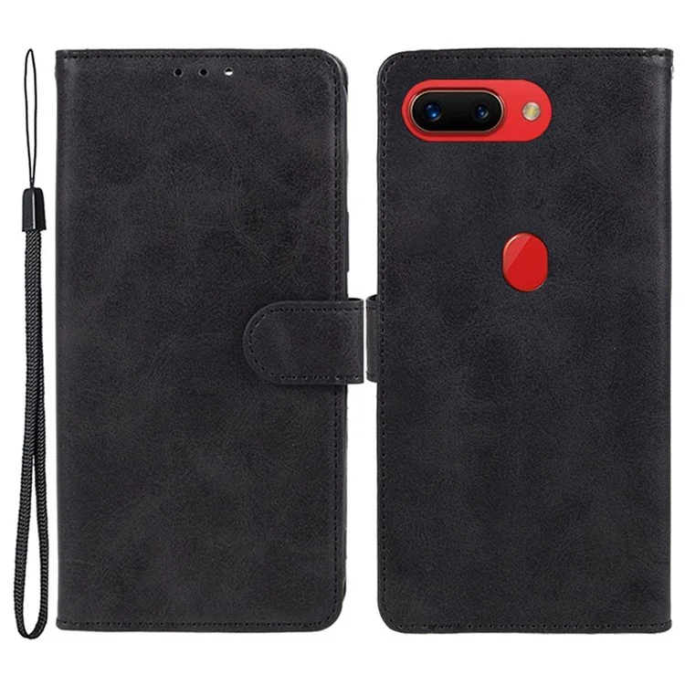 Étui pour Oppo R15 Pro en cuir PU texturé avec sangle de poignet - Noir