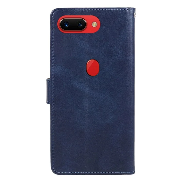 For Oppo R15 Pro Case PU Leather Wallet Protective Phone Cover Calf Texture - Blue