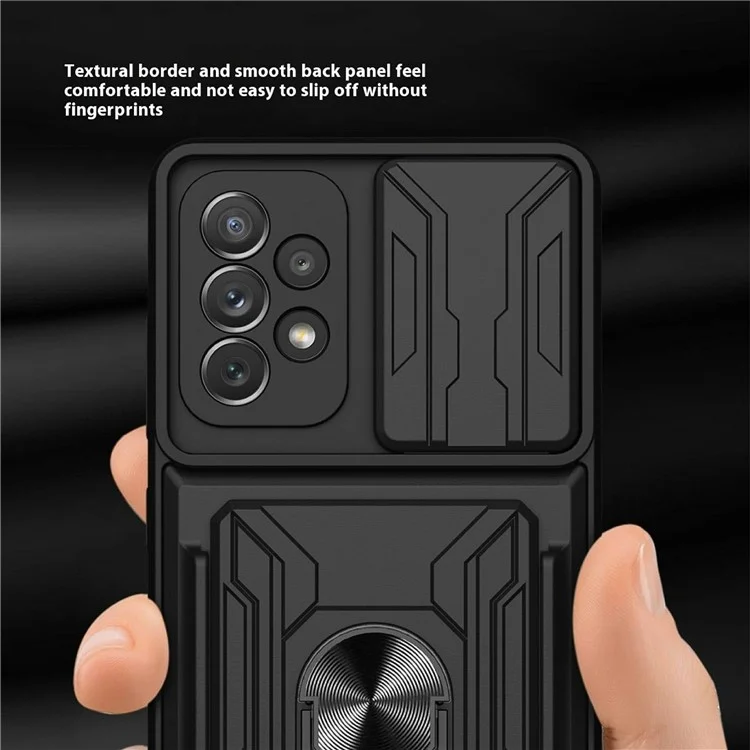 Capa para Samsung Galaxy A23 5G (Versão Global) / A23 4G com Suporte, Capa Traseira para Celular PC + TPU com Proteção de Câmera Deslizante - Preto