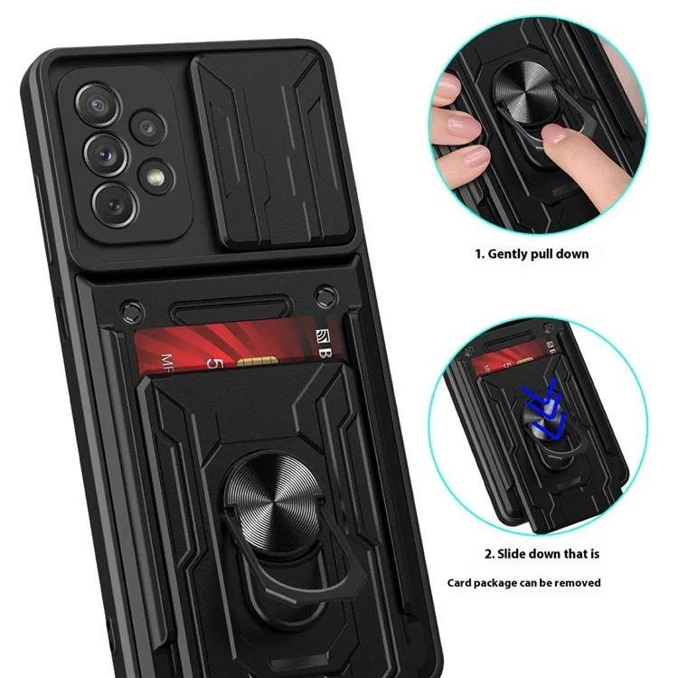 Capa para Samsung Galaxy A23 5G (Versão Global) / A23 4G com Suporte, Capa Traseira para Celular PC + TPU com Proteção de Câmera Deslizante - Preto