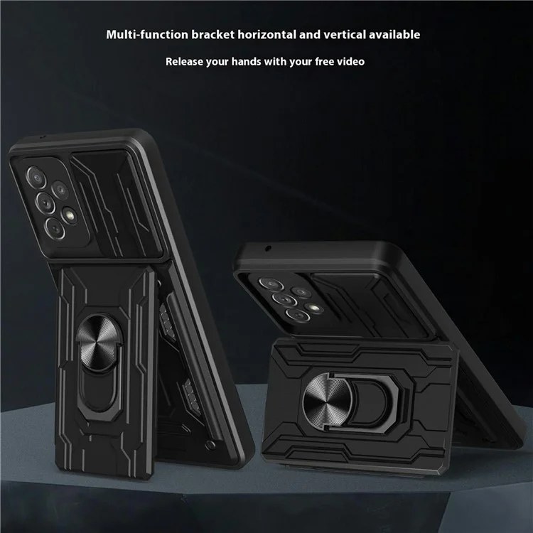 Capa para Samsung Galaxy A23 5G (Versão Global) / A23 4G com Suporte, Capa Traseira para Celular PC + TPU com Proteção de Câmera Deslizante - Preto