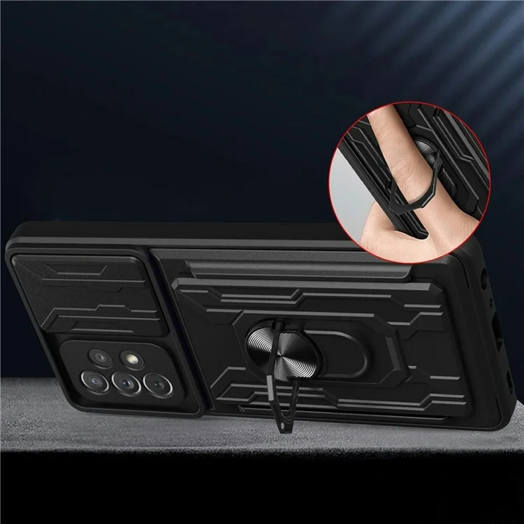Capa para Samsung Galaxy A23 5G (Versão Global) / A23 4G com Suporte, Capa Traseira para Celular PC + TPU com Proteção de Câmera Deslizante - Preto