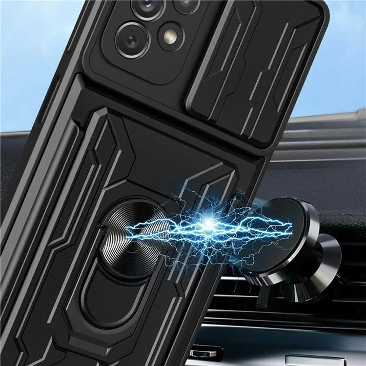 Capa para Samsung Galaxy A23 5G (Versão Global) / A23 4G com Suporte, Capa Traseira para Celular PC + TPU com Proteção de Câmera Deslizante - Preto