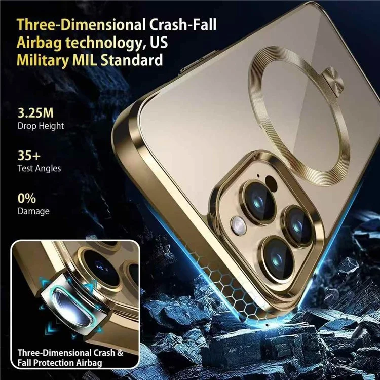 Für iPhone 15 Pro Max Magnetische Hülle Elektrolytisch beschichtetes TPU + PC Ständer Transparente Rückseite Handyhülle - Gold