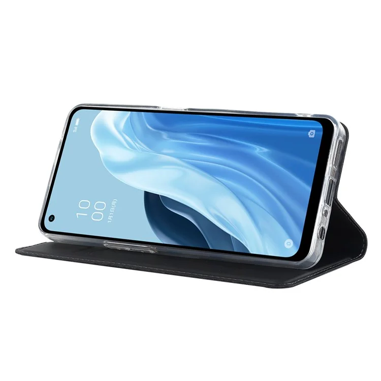 For Oppo Reno7 A (Japan Version) 5G PU Leather Card Holder Case Magnetic Auto-absorbed Phone Stand Cover - Black