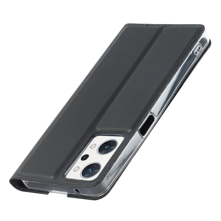 For Oppo Reno7 A (Japan Version) 5G PU Leather Card Holder Case Magnetic Auto-absorbed Phone Stand Cover - Black