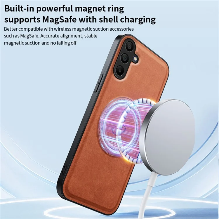 For Samsung Galaxy A16 5G / A16 4G Magnetic Case PU + TPU + PC Phone Back Cover Drop Resistant - Brown