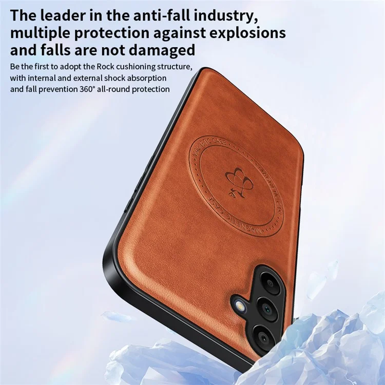 For Samsung Galaxy A16 5G / A16 4G Magnetic Case PU + TPU + PC Phone Back Cover Drop Resistant - Brown
