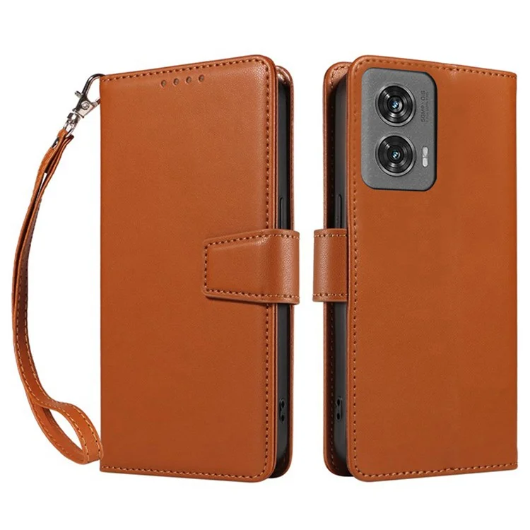 Capa Carteira de Couro para Motorola Edge 50 Fusion 5G com Bloqueio RFID e Alça de Pulso - Marrom Claro