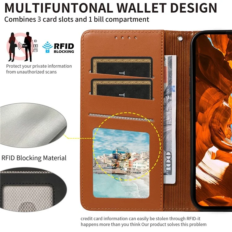 Capa Carteira de Couro para Motorola Edge 50 Fusion 5G com Bloqueio RFID e Alça de Pulso - Marrom Claro