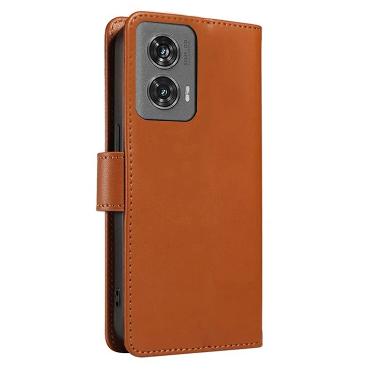 Capa Carteira de Couro para Motorola Edge 50 Fusion 5G com Bloqueio RFID e Alça de Pulso - Marrom Claro