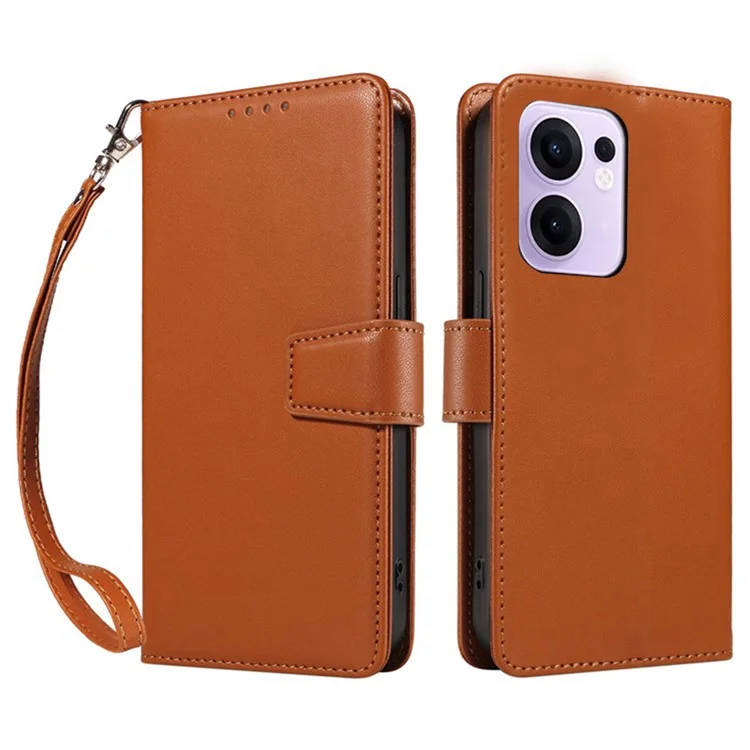 For Oppo Reno13 F 5G Case RFID Blocking Leather Wallet Flip Phone Cover with Wrist Strap - Light Brown