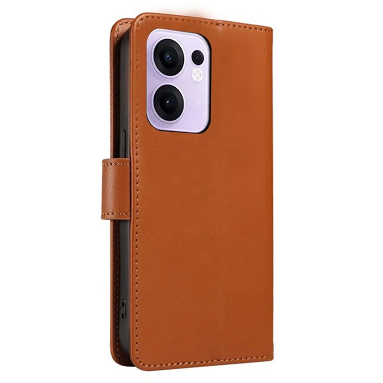 For Oppo Reno13 F 5G Case RFID Blocking Leather Wallet Flip Phone Cover with Wrist Strap - Light Brown