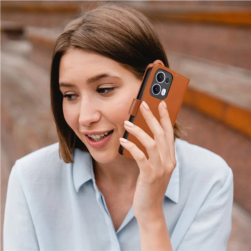 For Oppo Reno13 Pro 5G Case RFID Blocking Leather Wallet Flip Phone Cover with Wrist Strap - Light Brown