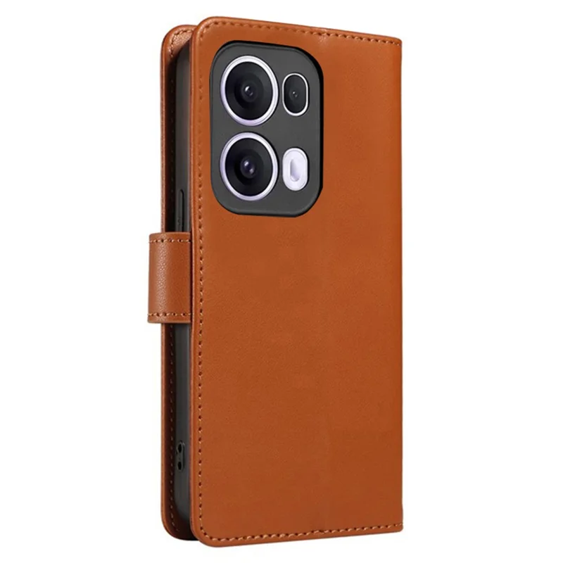 For Oppo Reno13 Pro 5G Case RFID Blocking Leather Wallet Flip Phone Cover with Wrist Strap - Light Brown