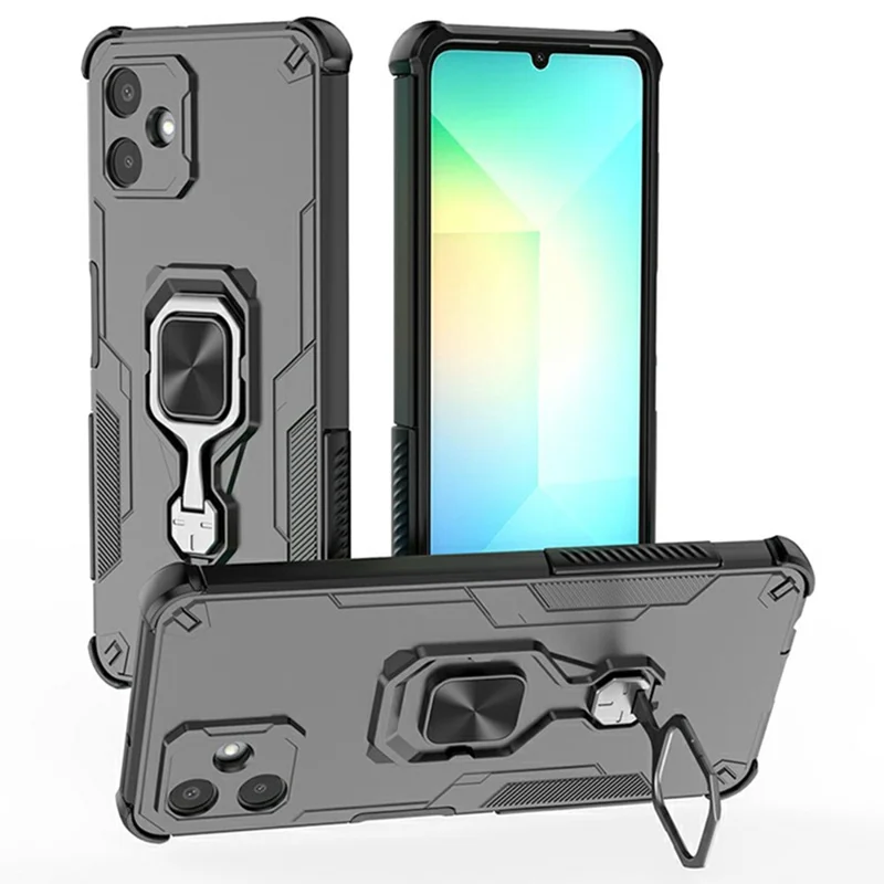 Bulk Purchasing For Samsung Galaxy A06 4G Case Rotatable Ring Kickstand PC + TPU Shockproof Phone Cover - Black
