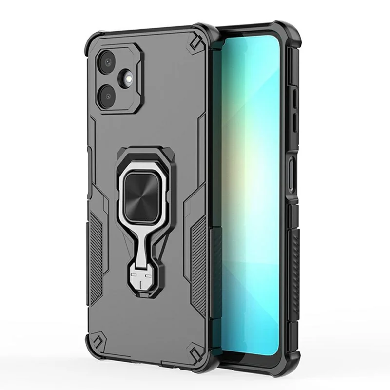 Bulk Purchasing For Samsung Galaxy A06 4G Case Rotatable Ring Kickstand PC + TPU Shockproof Phone Cover - Black