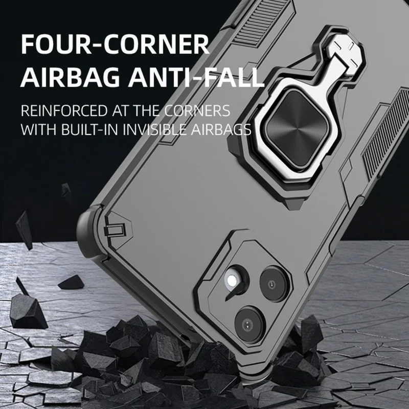 Bulk Purchasing For Samsung Galaxy A06 4G Case Rotatable Ring Kickstand PC + TPU Shockproof Phone Cover - Black