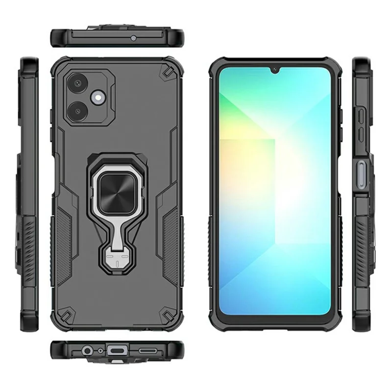 Bulk Purchasing For Samsung Galaxy A06 4G Case Rotatable Ring Kickstand PC + TPU Shockproof Phone Cover - Black