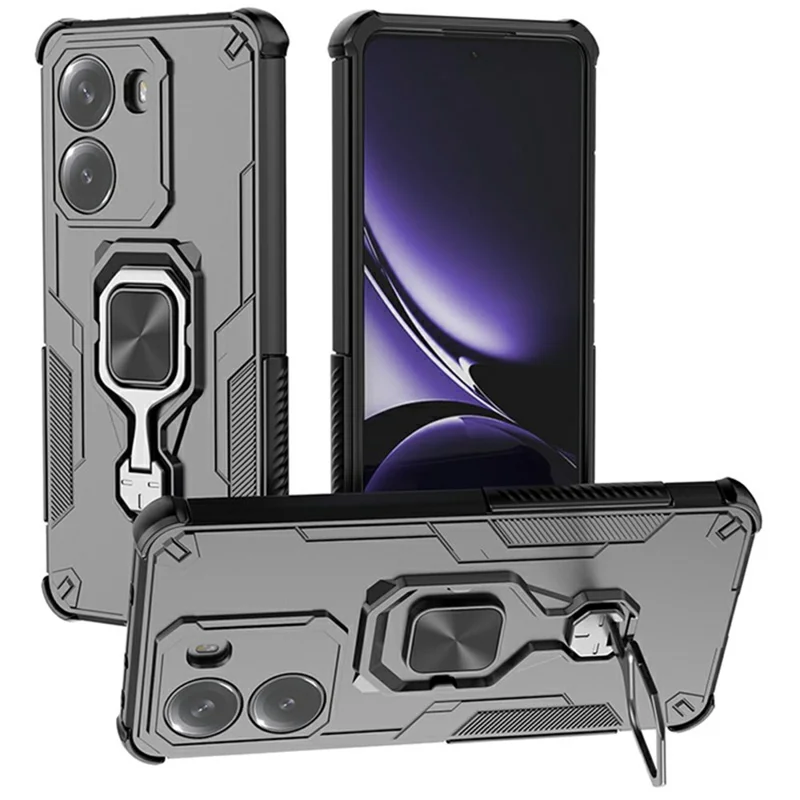 Bulk Purchasing For Xiaomi Poco X7 Pro 5G  /  Redmi Turbo 4 5G Case Rotatable Ring Kickstand PC + TPU Shockproof Phone Cover - Black