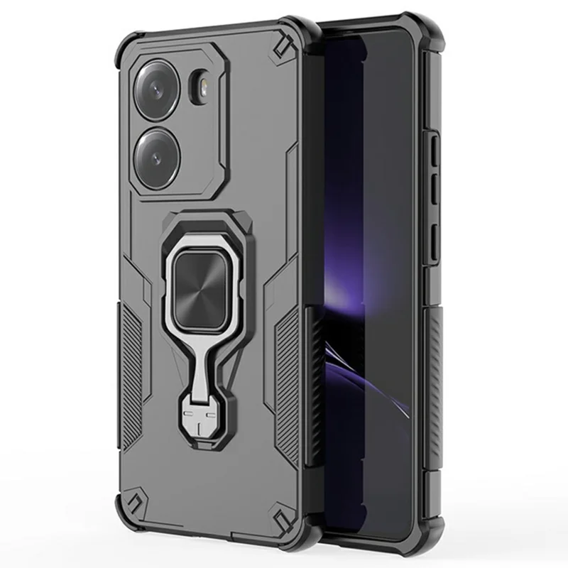 Bulk Purchasing For Xiaomi Poco X7 Pro 5G  /  Redmi Turbo 4 5G Case Rotatable Ring Kickstand PC + TPU Shockproof Phone Cover - Black