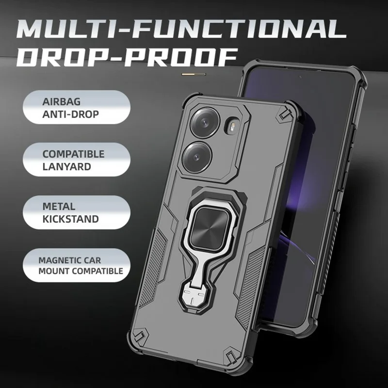 Bulk Purchasing For Xiaomi Poco X7 Pro 5G  /  Redmi Turbo 4 5G Case Rotatable Ring Kickstand PC + TPU Shockproof Phone Cover - Black
