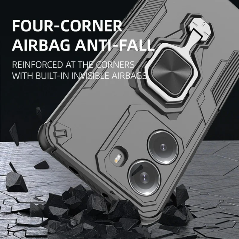 Bulk Purchasing For Xiaomi Poco X7 Pro 5G  /  Redmi Turbo 4 5G Case Rotatable Ring Kickstand PC + TPU Shockproof Phone Cover - Black