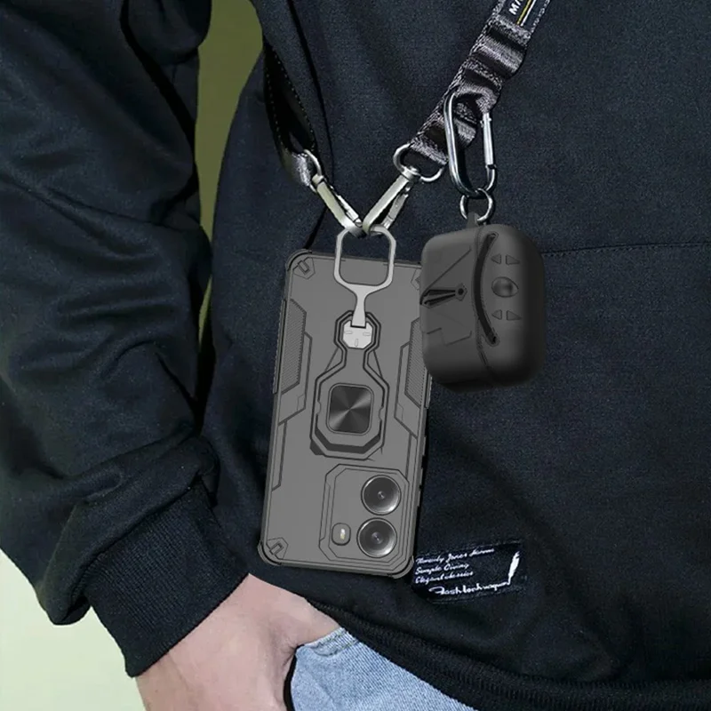 Bulk Purchasing For Xiaomi Poco X7 Pro 5G  /  Redmi Turbo 4 5G Case Rotatable Ring Kickstand PC + TPU Shockproof Phone Cover - Black