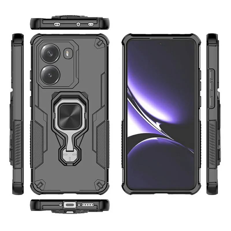 Bulk Purchasing For Xiaomi Poco X7 Pro 5G  /  Redmi Turbo 4 5G Case Rotatable Ring Kickstand PC + TPU Shockproof Phone Cover - Black