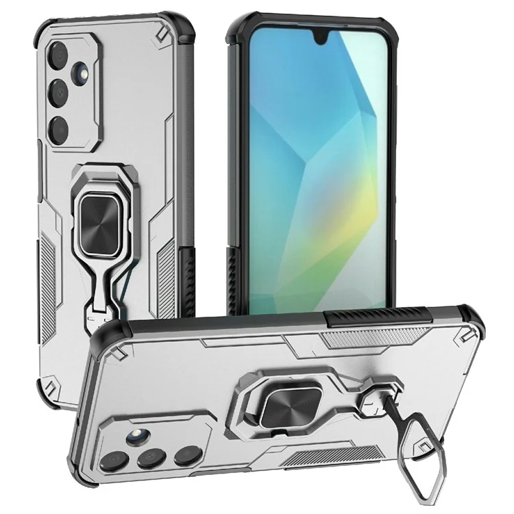 Bulk Purchasing For Samsung Galaxy A16 5G  /  4G Case Rotatable Ring Kickstand PC + TPU Shockproof Phone Cover - Titanium Grey