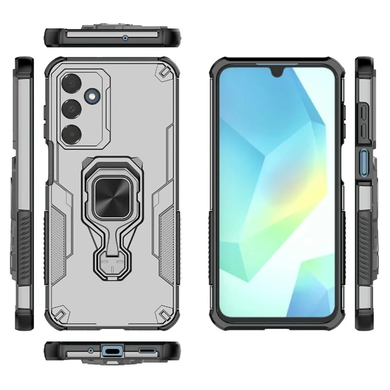 Bulk Purchasing For Samsung Galaxy A16 5G  /  4G Case Rotatable Ring Kickstand PC + TPU Shockproof Phone Cover - Titanium Grey