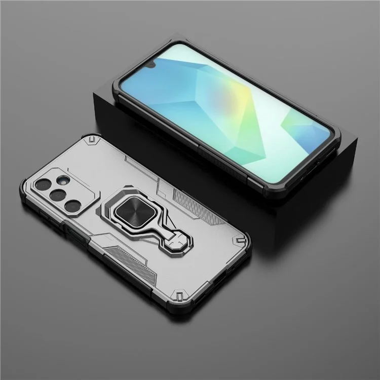 Bulk Purchasing For Samsung Galaxy A16 5G  /  4G Case Rotatable Ring Kickstand PC + TPU Shockproof Phone Cover - Titanium Grey