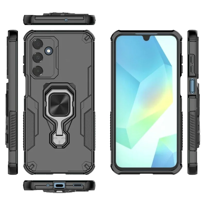 Bulk Purchasing For Samsung Galaxy A16 5G  /  4G Case Rotatable Ring Kickstand PC + TPU Shockproof Phone Cover - Black