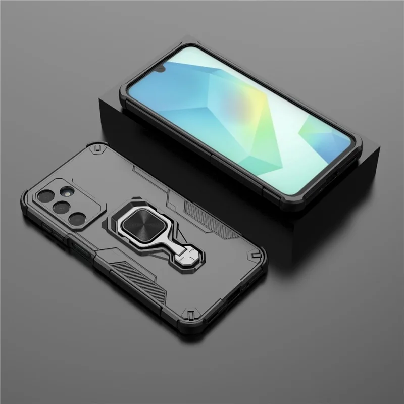 Bulk Purchasing For Samsung Galaxy A16 5G  /  4G Case Rotatable Ring Kickstand PC + TPU Shockproof Phone Cover - Black