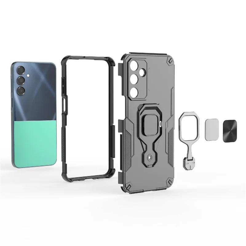 Bulk Purchasing For Samsung Galaxy A16 5G  /  4G Case Rotatable Ring Kickstand PC + TPU Shockproof Phone Cover - Black