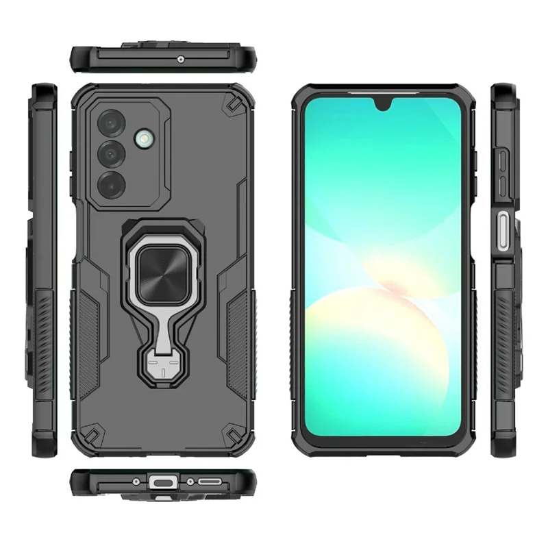 Bulk Purchasing For Samsung Galaxy A26 5G Case Rotatable Ring Kickstand PC + TPU Shockproof Phone Cover - Black