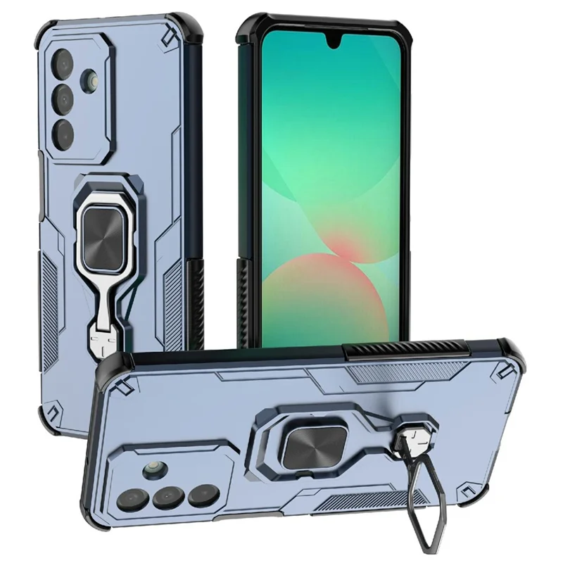 Köp i stort för Samsung Galaxy A26 5G skal med roterbar ringfot och ställbar fot PC + TPU chockabsorberande mobilskal - marinblå