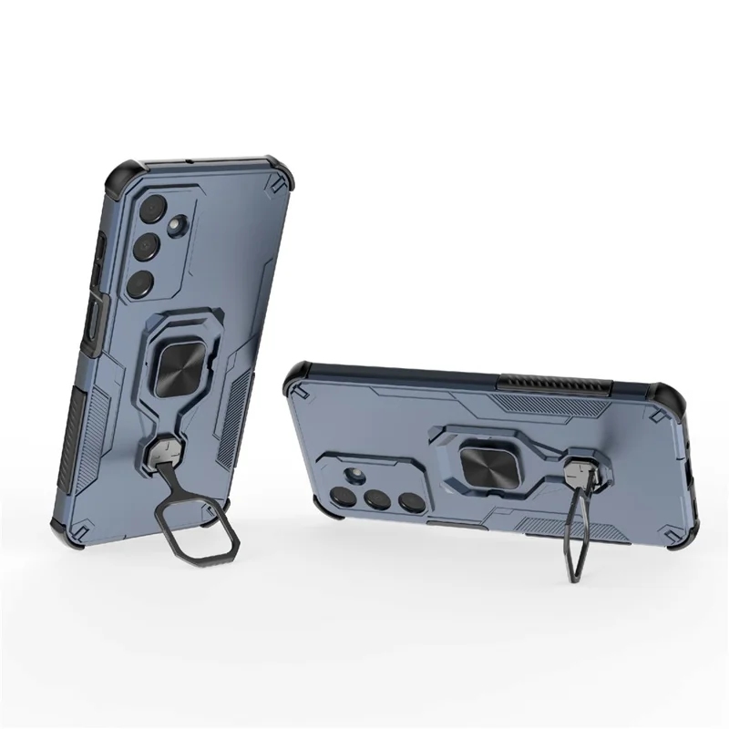 Köp i stort för Samsung Galaxy A26 5G skal med roterbar ringfot och ställbar fot PC + TPU chockabsorberande mobilskal - marinblå