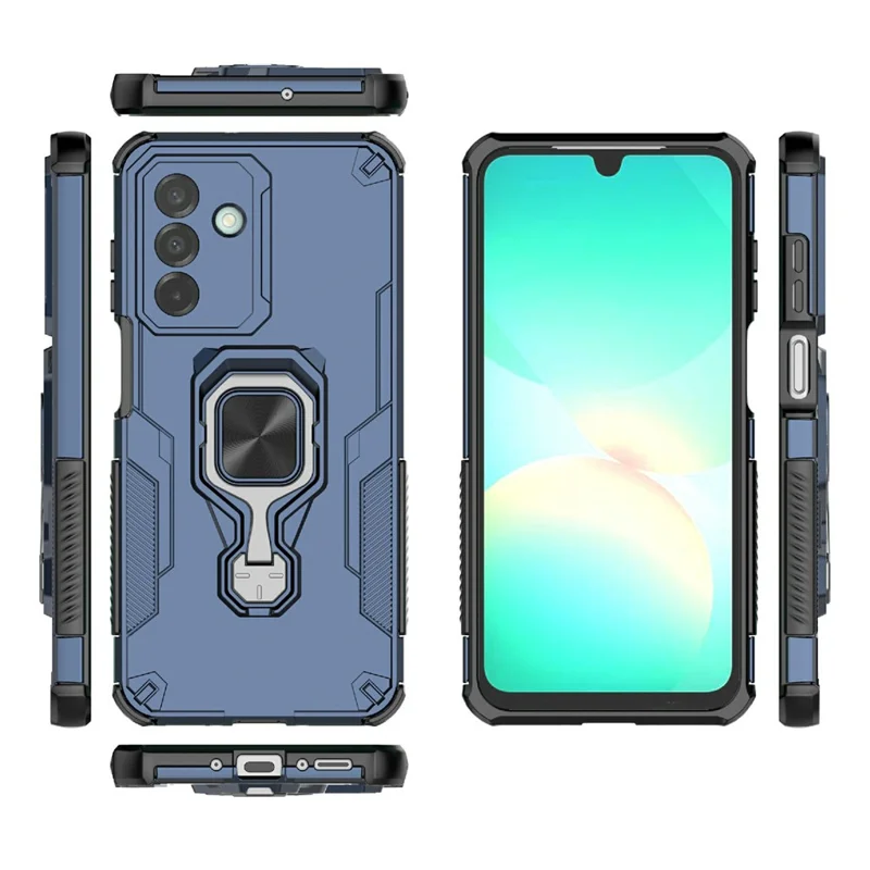Köp i stort för Samsung Galaxy A26 5G skal med roterbar ringfot och ställbar fot PC + TPU chockabsorberande mobilskal - marinblå