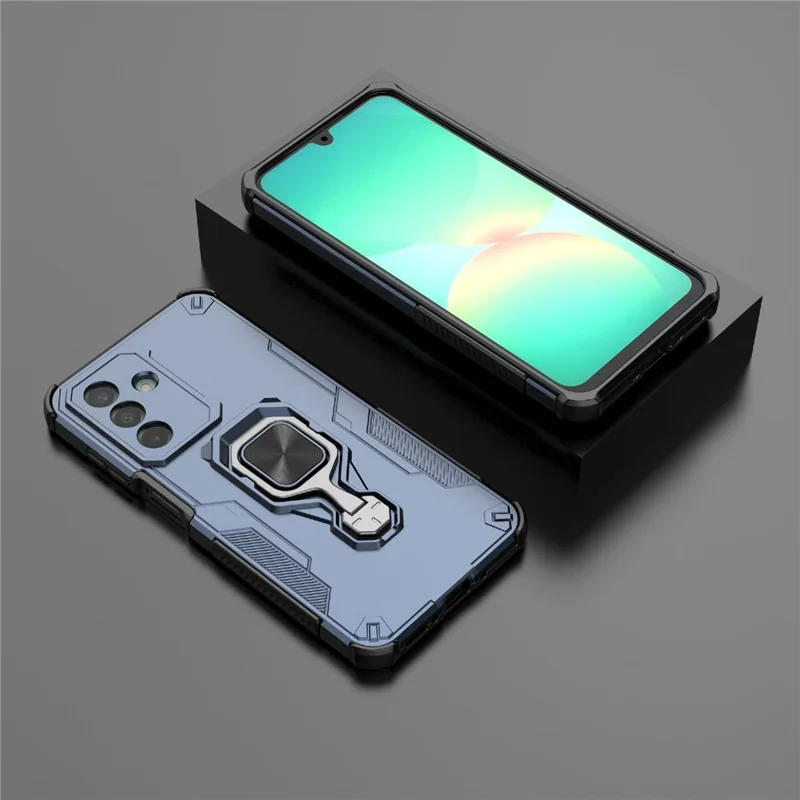 Köp i stort för Samsung Galaxy A26 5G skal med roterbar ringfot och ställbar fot PC + TPU chockabsorberande mobilskal - marinblå