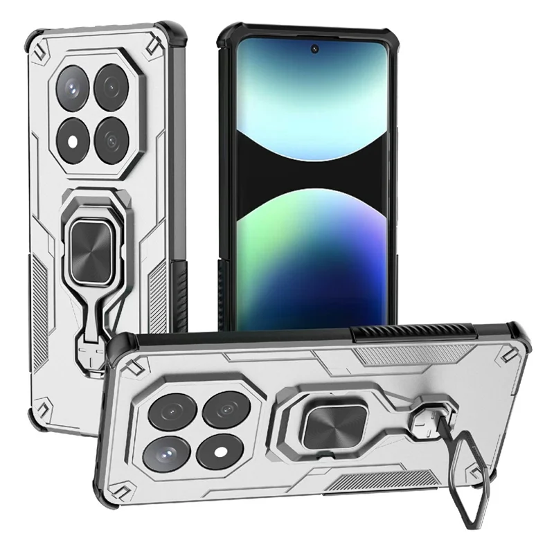Bulk Purchasing For Xiaomi Redmi Note 14 Pro 5G / Poco X7 5G Case Rotatable Ring Kickstand PC + TPU Shockproof Phone Cover - Titanium Grey